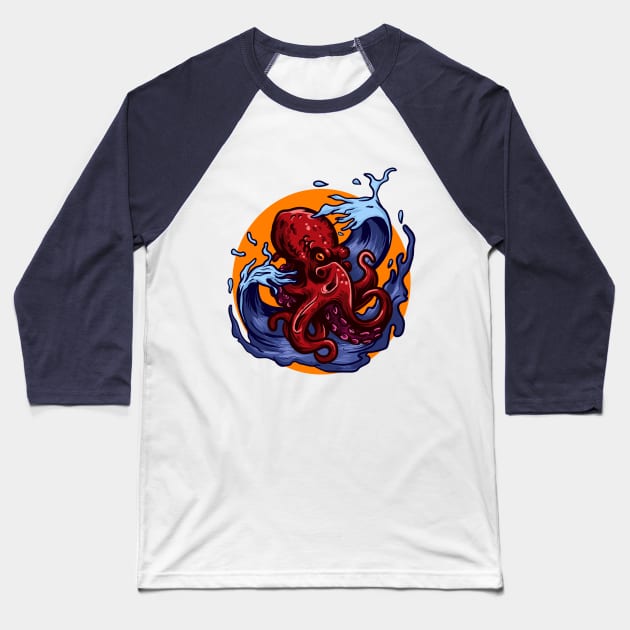 WAVE OCTOPUS Baseball T-Shirt by khamidfarhan182
